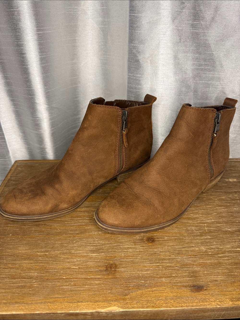 Lauren Ralph Lauren Leather Ankle Boots Brown Camel Double Zip Women’s 7.5B READ